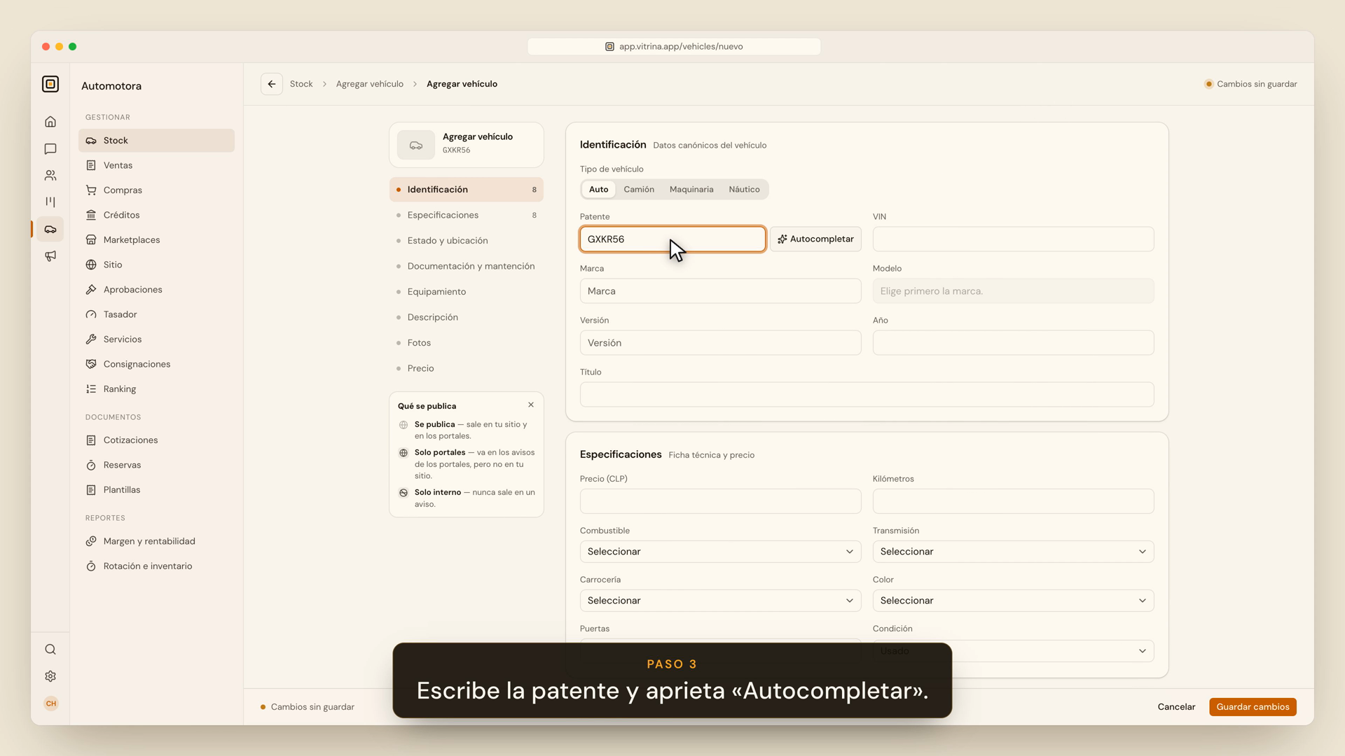 Formulario con patente y botón Autocompletar